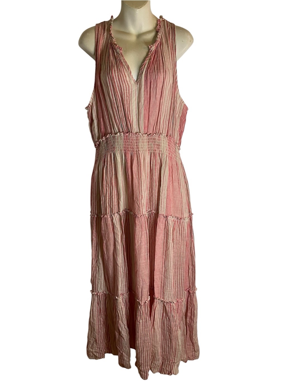 Rails Pink & Cream Striped Sleeveless Midi Dress LouLou Salerno Stripe Size XL